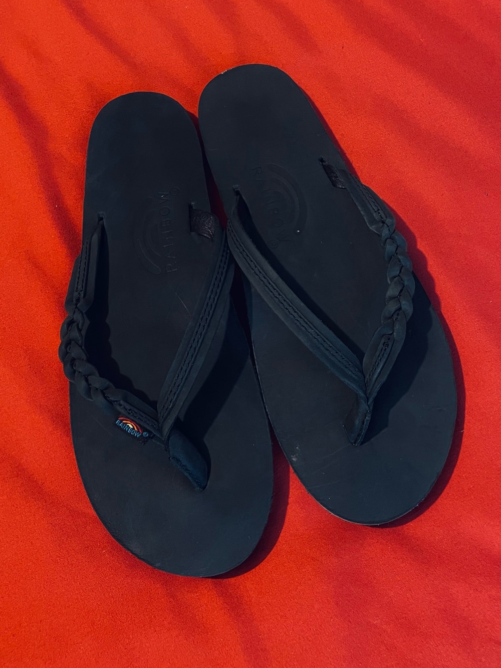 Rainbow Sandals | Black Flip Flop/Thong Sandals with Braided Strap